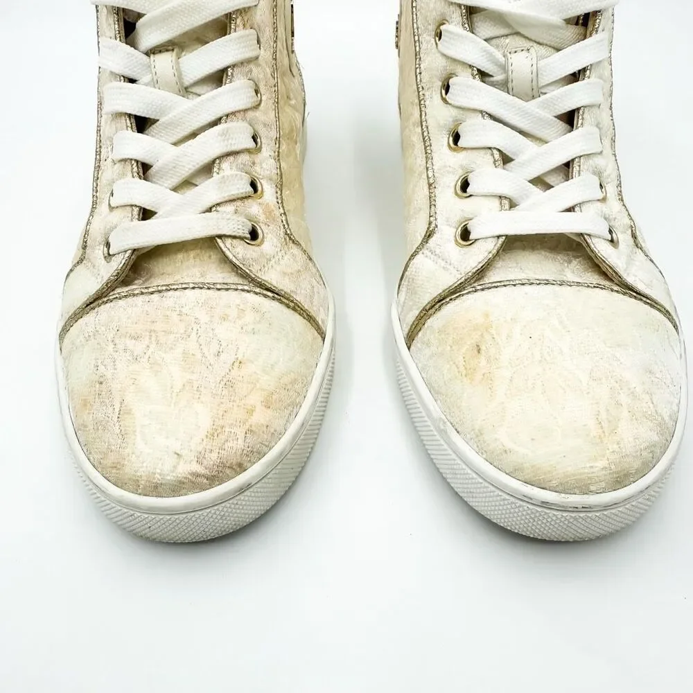 Christian Louboutin Bip Bip Orlato High Top White Floral Sneakers EU 37 US 7